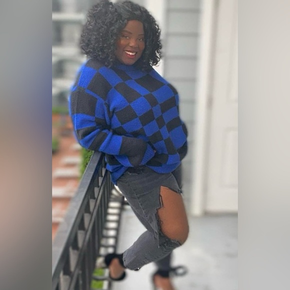 Kahlana Barfield-Brown Future Collective Blue and Black Checkered Sweater - Picture 5 of 5